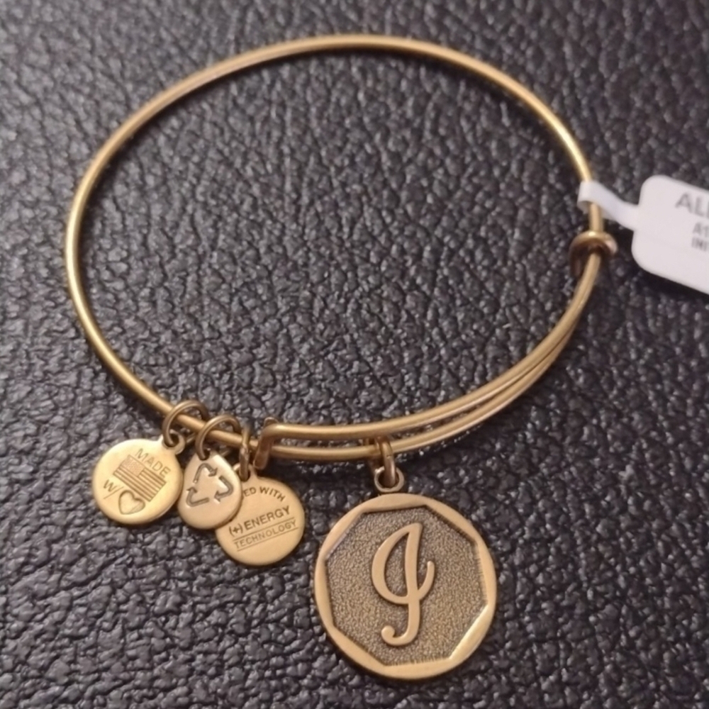 Alex and Ani Gold Tone Charm Bangle Bracelet Initial I Letter I New NOS 2014